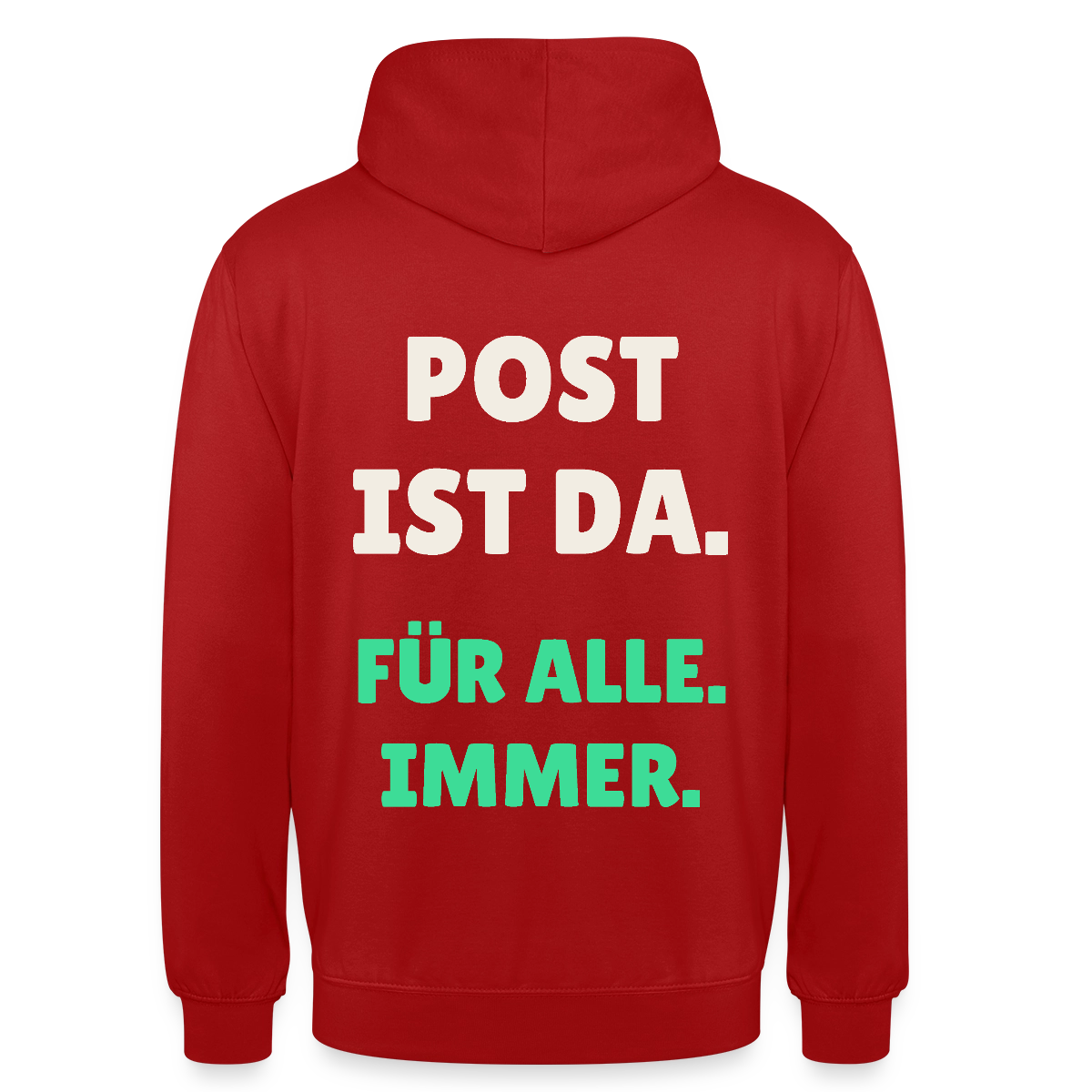 Post ist da. Für alle. Immer. Motiv-Hoodie unisex, Farbe Rot