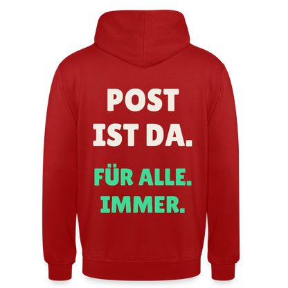 Post ist da. Für alle. Immer. Motiv-Hoodie unisex, Farbe Rot
