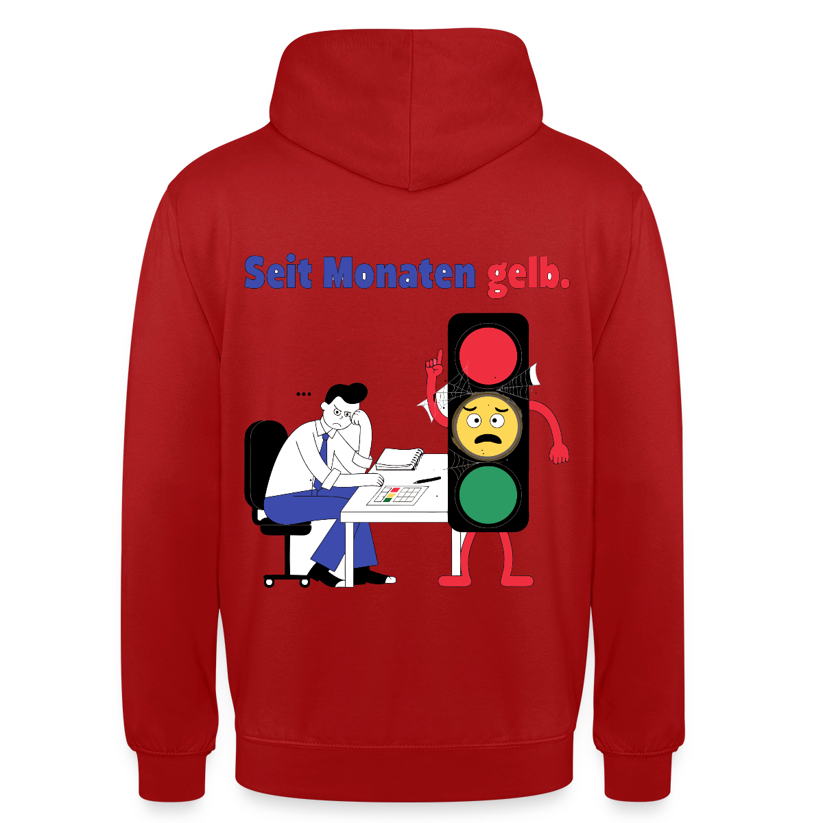 "Seit Monaten gelb. Ampel-Motiv" Motiv-Hoodie unisex, Farbe Rot