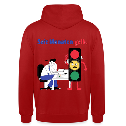 "Seit Monaten gelb. Ampel-Motiv" Motiv-Hoodie unisex, Farbe Rot