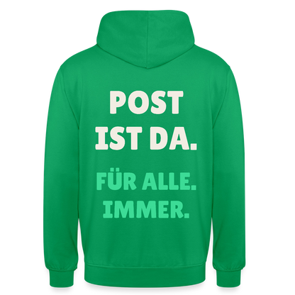 Post ist da. Für alle. Immer. Motiv-Hoodie unisex, Farbe Kelly Green