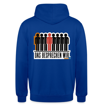 "Das besprechen wir. Isotype-Motiv" Motiv-Hoodie unisex, Farbe Royalblau