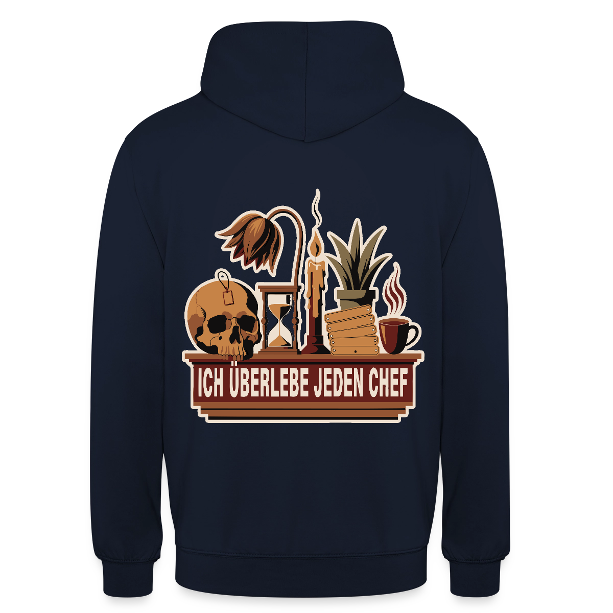 Ich überlebe jeden Chef. Motiv-Hoodie unisex, Farbe Navy