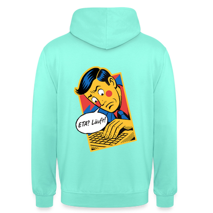 "ETA? Läuft! Popart-Motiv" Motiv-Hoodie unisex, Farbe Mint
