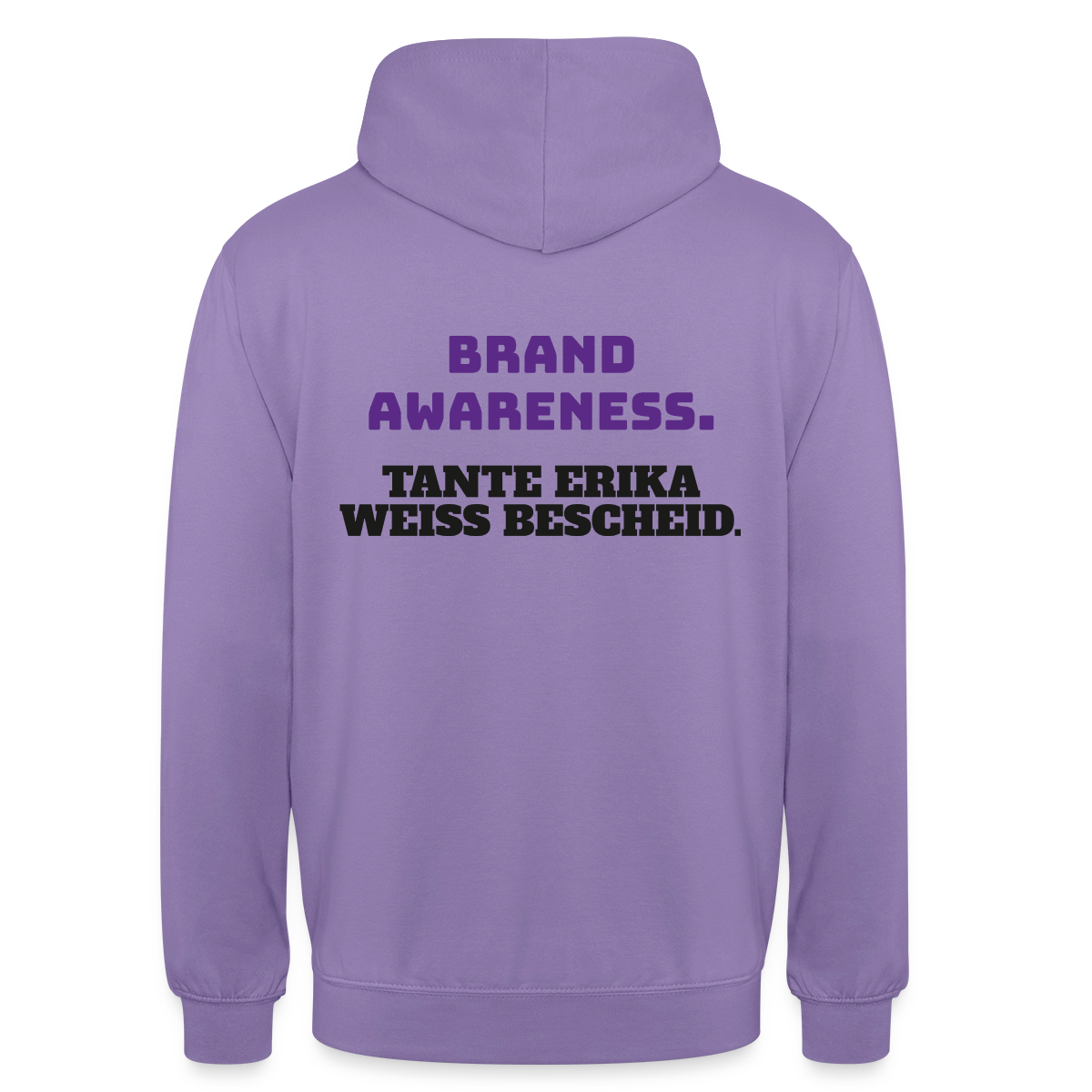 Brand Awareness. Tante Erika weiß Bescheid. Motiv-Hoodie unisex, Farbe Lavendel