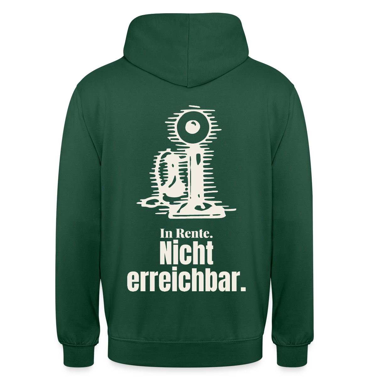 "In Rente. Nicht erreichbar. Strichzeichnung" Motiv-Hoodie unisex, Farbe Flaschengrün