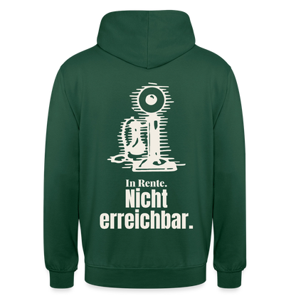 "In Rente. Nicht erreichbar. Strichzeichnung" Motiv-Hoodie unisex, Farbe Flaschengrün