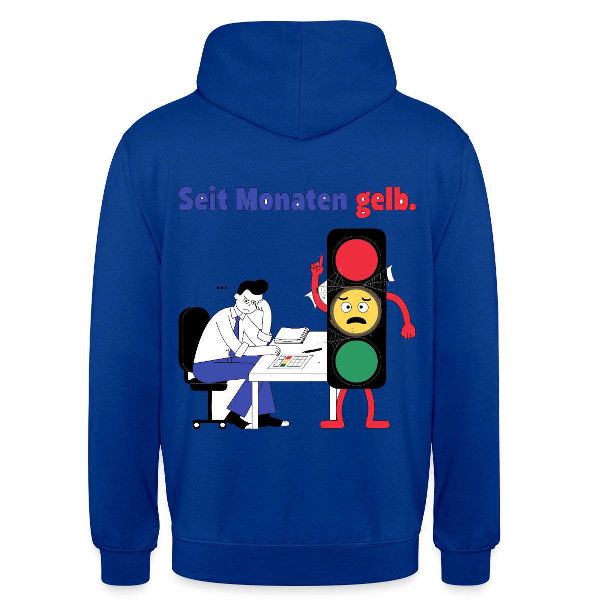 "Seit Monaten gelb. Ampel-Motiv" Motiv-Hoodie unisex, Farbe Royalblau