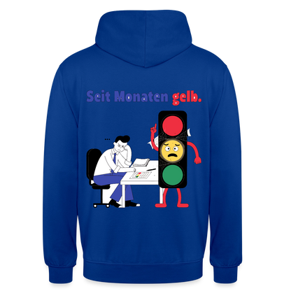 "Seit Monaten gelb. Ampel-Motiv" Motiv-Hoodie unisex, Farbe Royalblau