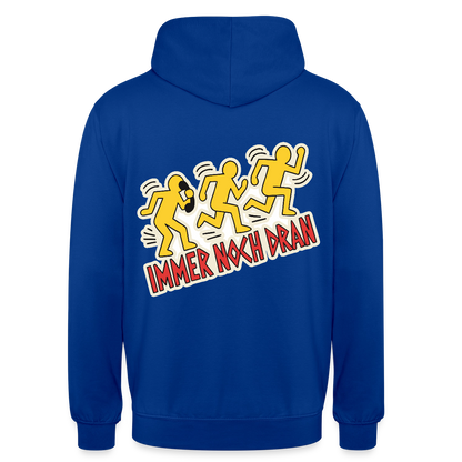 Immer noch dran. Pop-Art-Motiv Motiv-Hoodie unisex, Farbe Royalblau