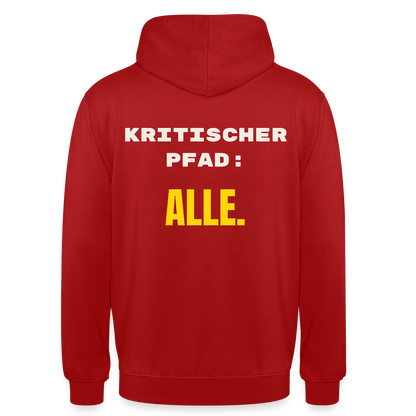 Kritischer Pfad: alle. Motiv-Hoodie unisex, Farbe Rot
