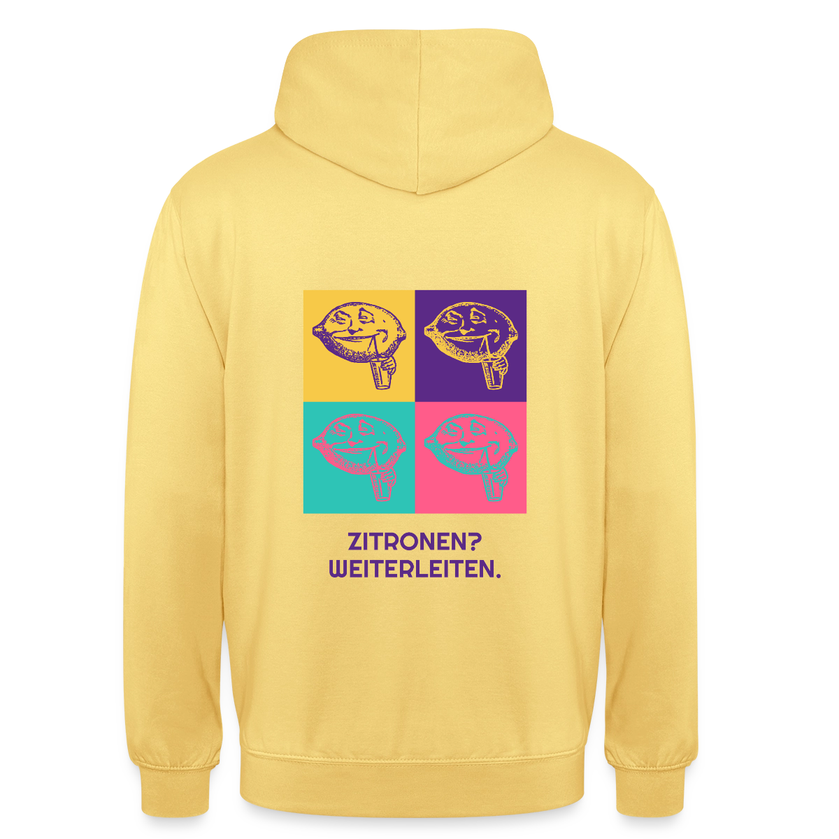 Zitronen? Weiterleiten. Pop-Art-Motiv Motiv-Hoodie unisex, Farbe Zitronengelb