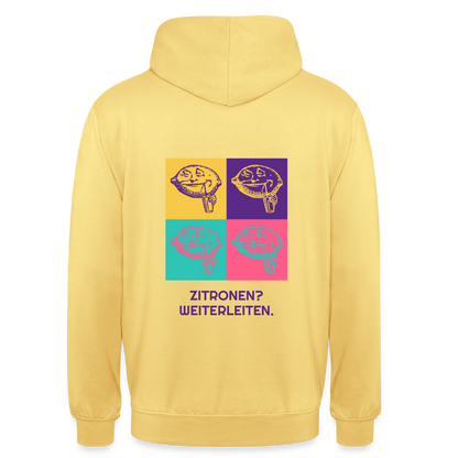 Zitronen? Weiterleiten. Pop-Art-Motiv Motiv-Hoodie unisex, Farbe Zitronengelb