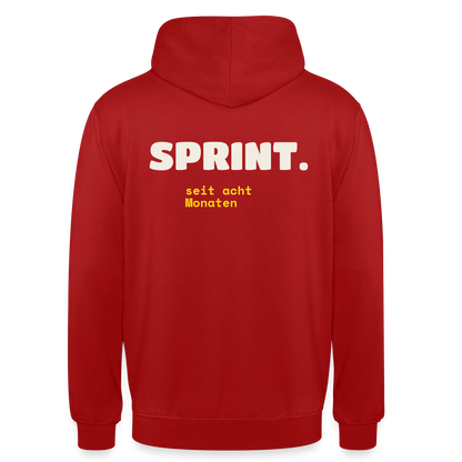 Sprint. Seit acht Monaten. Motiv-Hoodie unisex, Farbe Rot