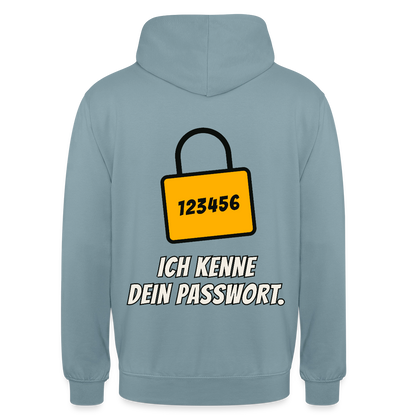 Ich kenne dein Passwort. Motiv-Hoodie unisex, Farbe Nebelblau