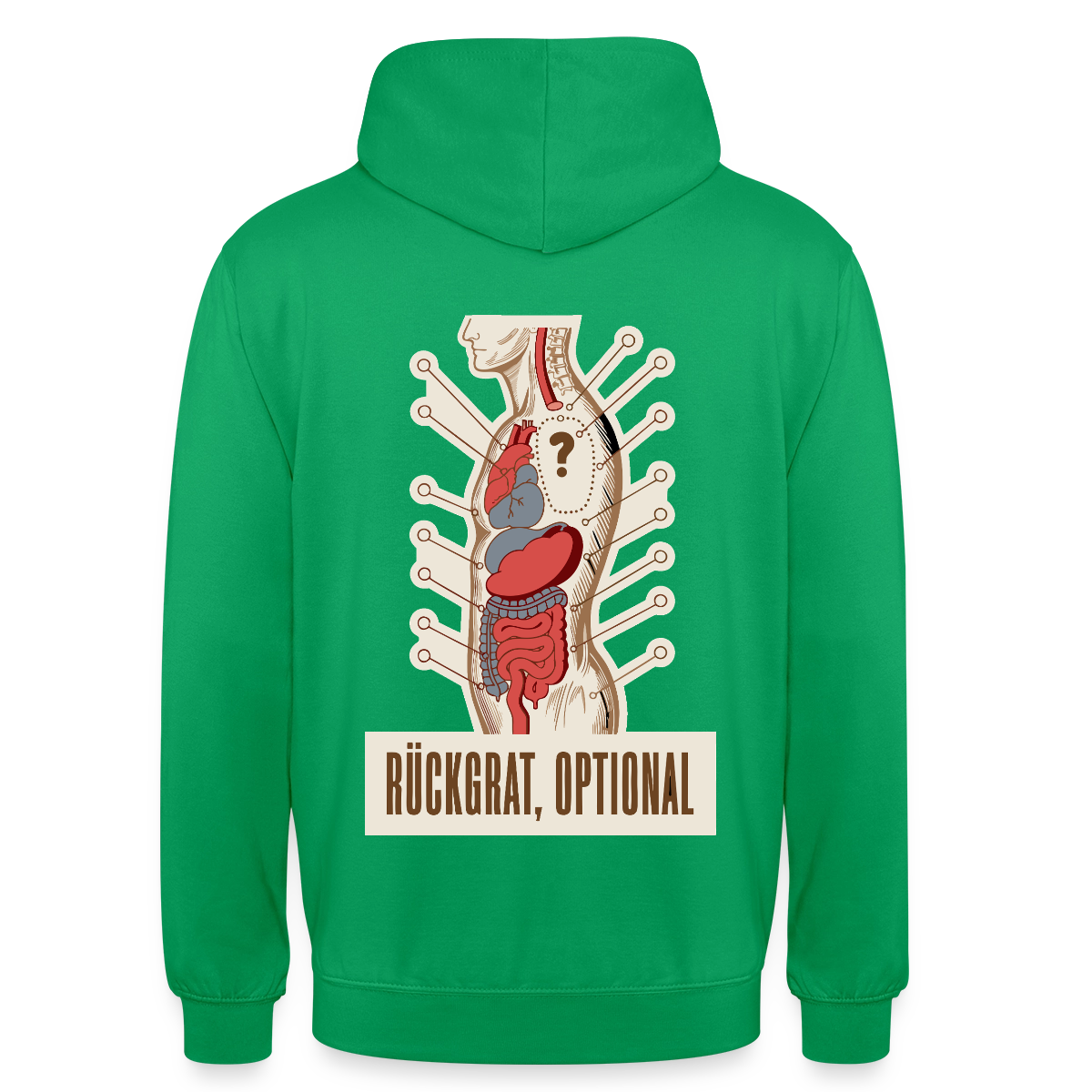Rückgrat, optional. Anatomie-Motiv Motiv-Hoodie unisex, Farbe Kelly Green