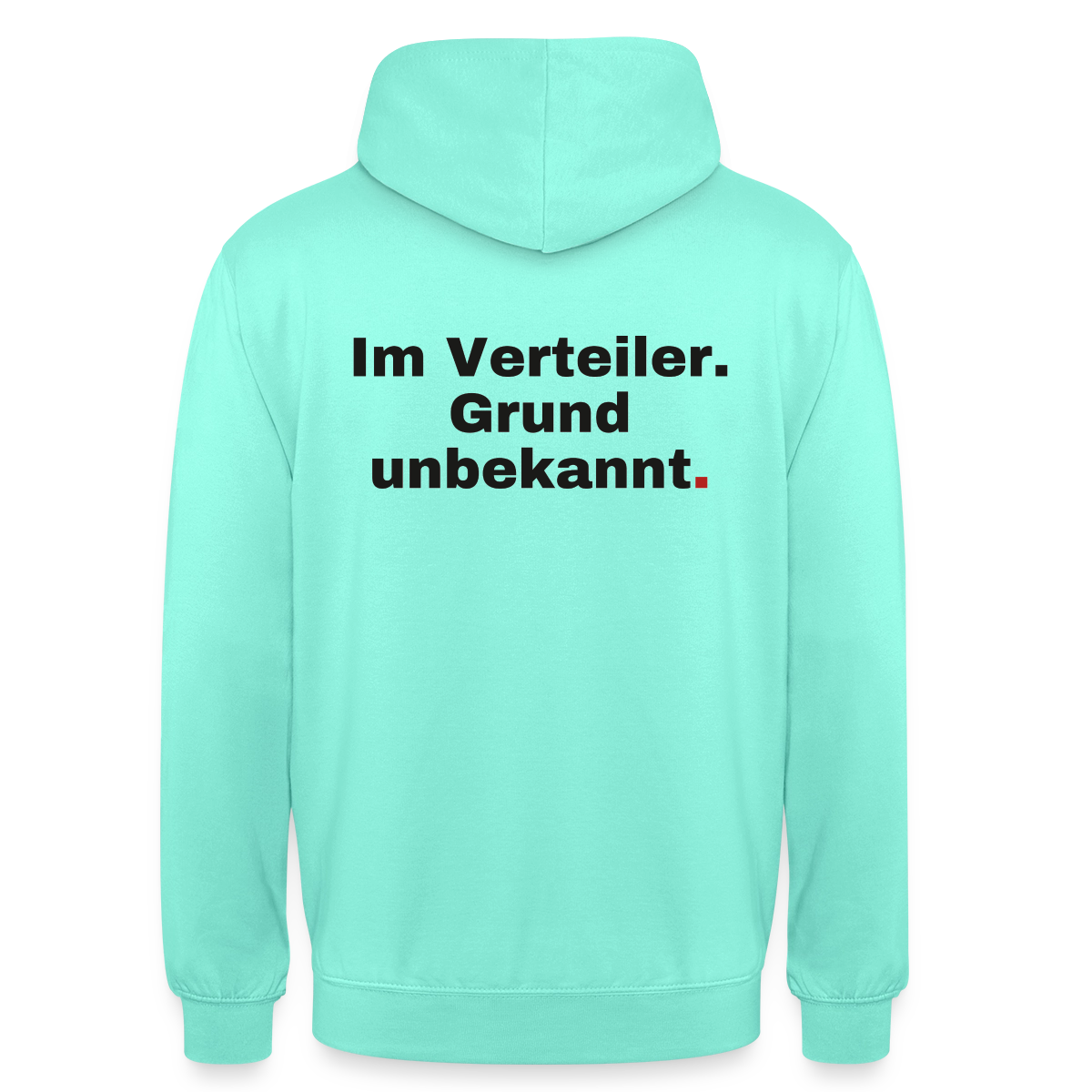"Im Verteiler. Grund unbekannt." Motiv-Hoodie unisex, Farbe Mint