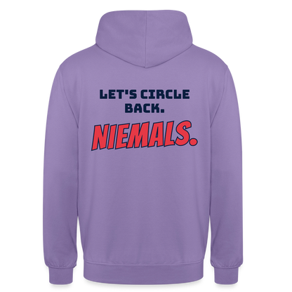 "Let's circle back. Niemals." Motiv-Hoodie unisex, Farbe Lavendel