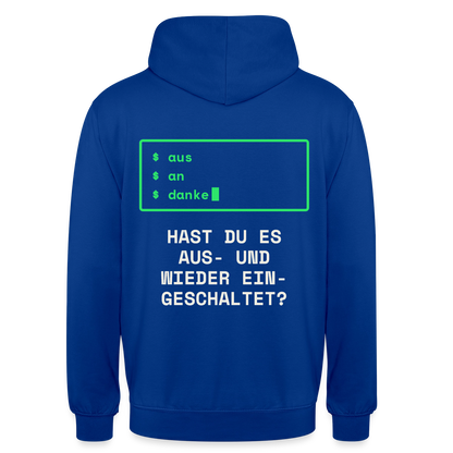 Hast du es aus- und wieder eingeschaltet? Motiv-Hoodie unisex, Farbe Royalblau