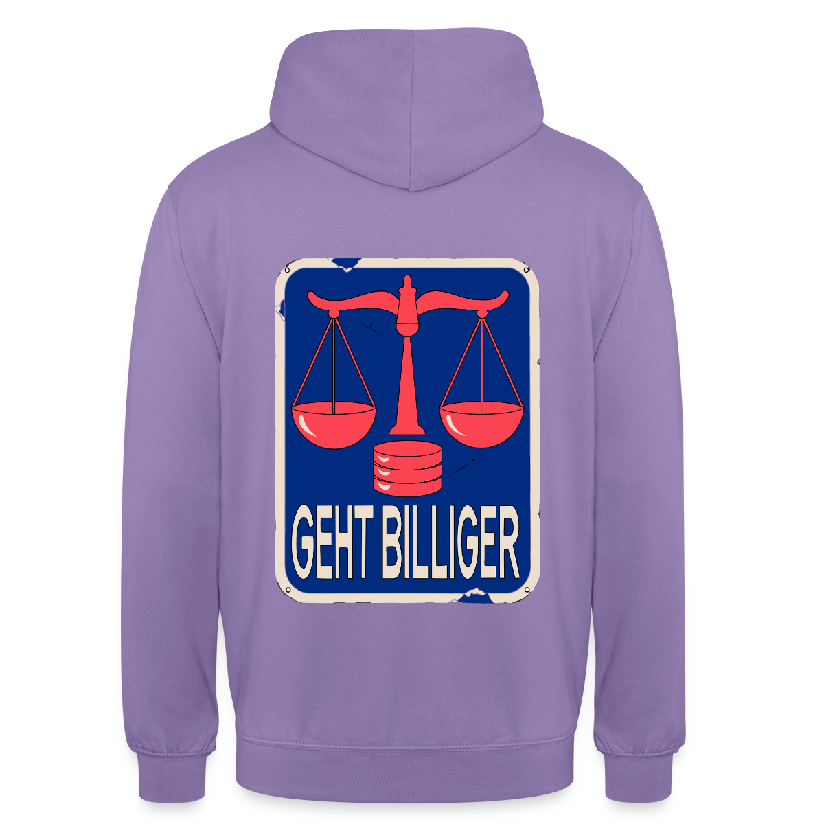 "Geht billiger. Emailschild-Motiv" Motiv-Hoodie unisex, Farbe Lavendel