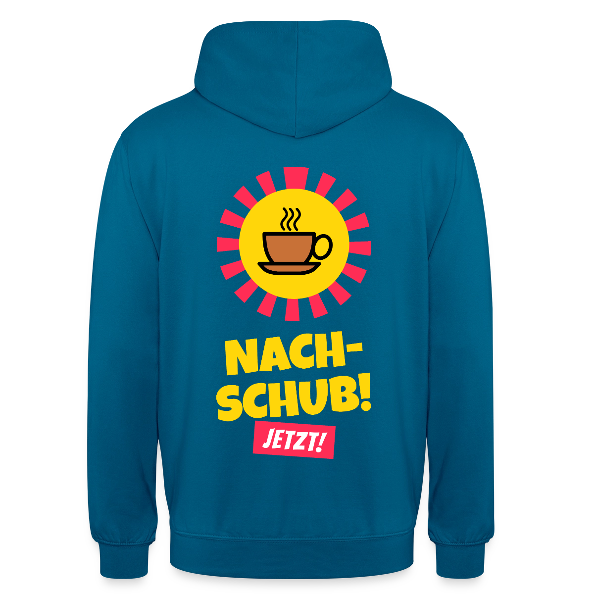 "Nachschub! Jetzt!" Motiv-Hoodie unisex, Farbe Tiefseeblau
