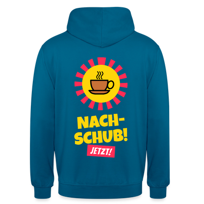 "Nachschub! Jetzt!" Motiv-Hoodie unisex, Farbe Tiefseeblau