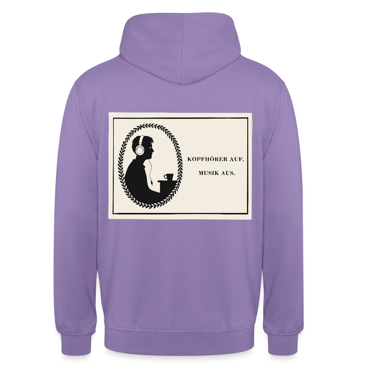 Kopfhörer auf. Musik aus. Motiv-Hoodie unisex, Farbe Lavendel