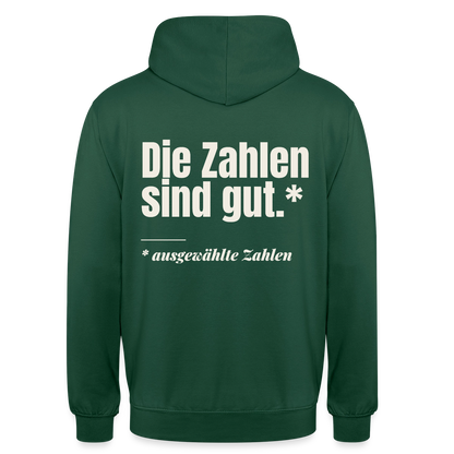Die Zahlen sind gut. Ausgewählte Zahlen. Motiv-Hoodie unisex, Farbe Flaschengrün