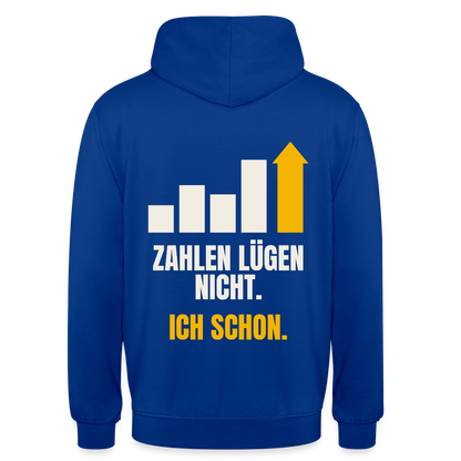 Zahlen lügen nicht. Ich schon. Motiv-Hoodie unisex, Farbe Royalblau