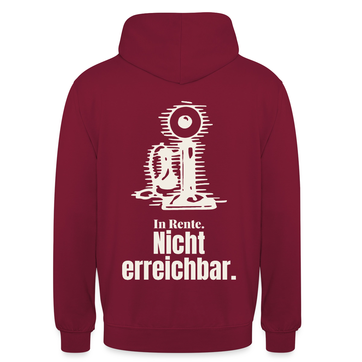 "In Rente. Nicht erreichbar. Strichzeichnung" Motiv-Hoodie unisex, Farbe Bordeaux