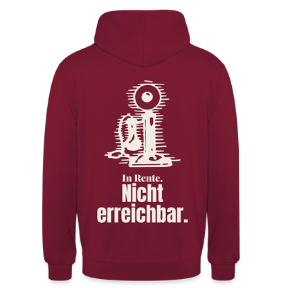 "In Rente. Nicht erreichbar. Strichzeichnung" Motiv-Hoodie unisex, Farbe Bordeaux