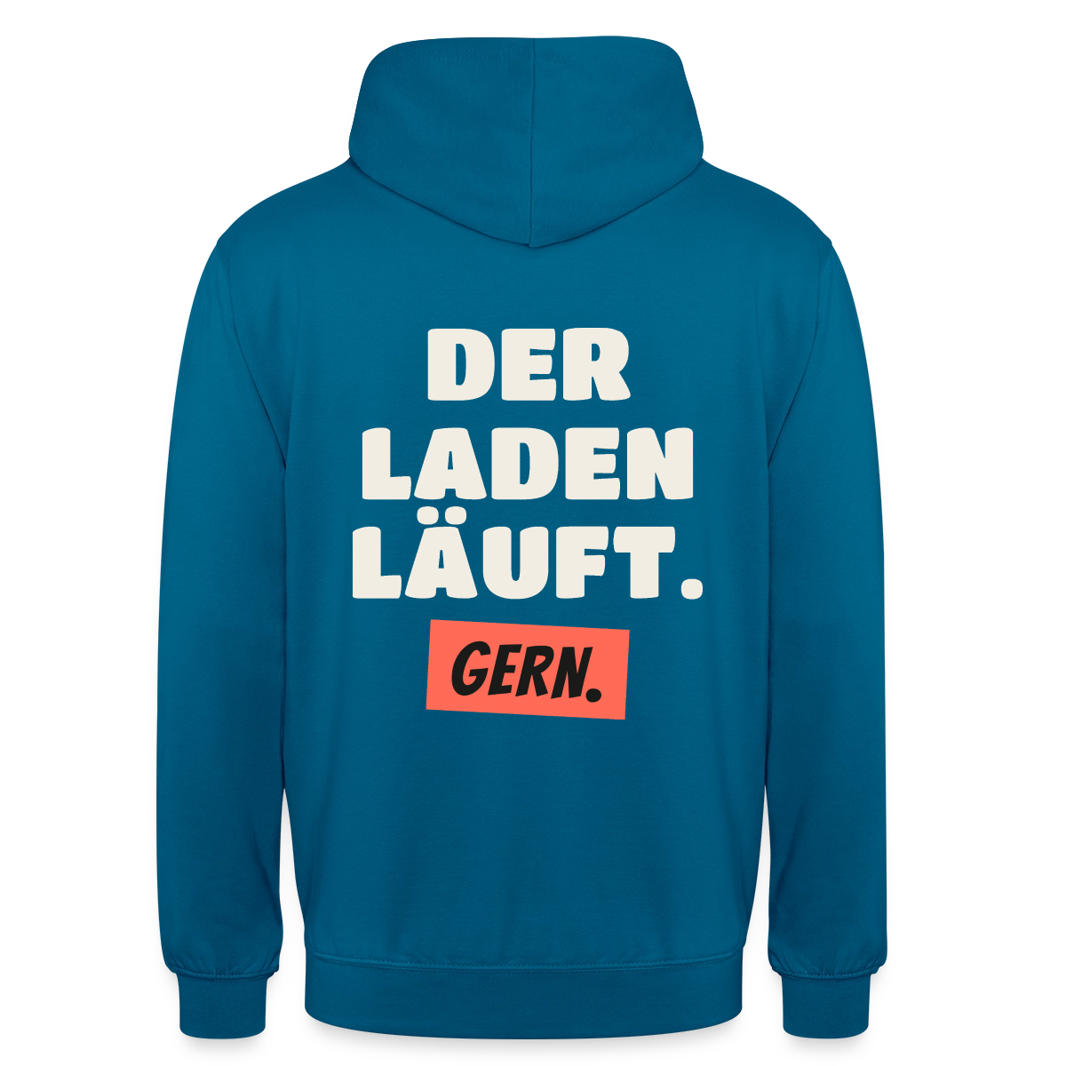 Der Laden läuft. Gern. Motiv-Hoodie unisex, Farbe Tiefseeblau