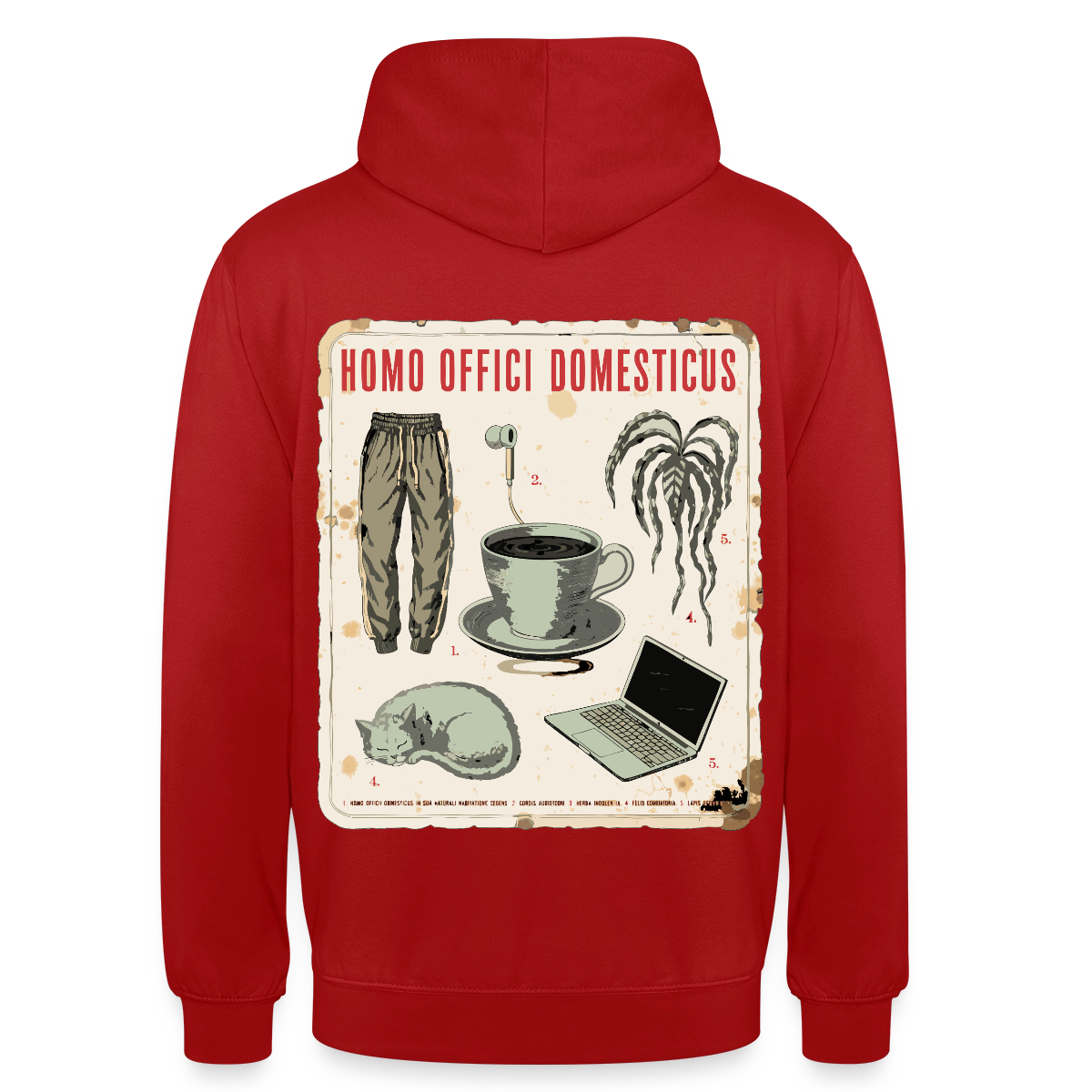 Homo Offici Domesticus Motiv-Hoodie unisex, Farbe Rot, Model
