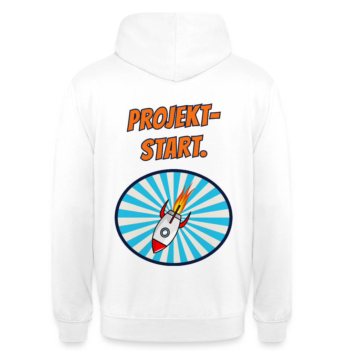 Projektstart. Motiv-Hoodie unisex, Farbe Weiß