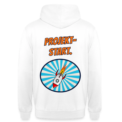 Projektstart. Motiv-Hoodie unisex, Farbe Weiß