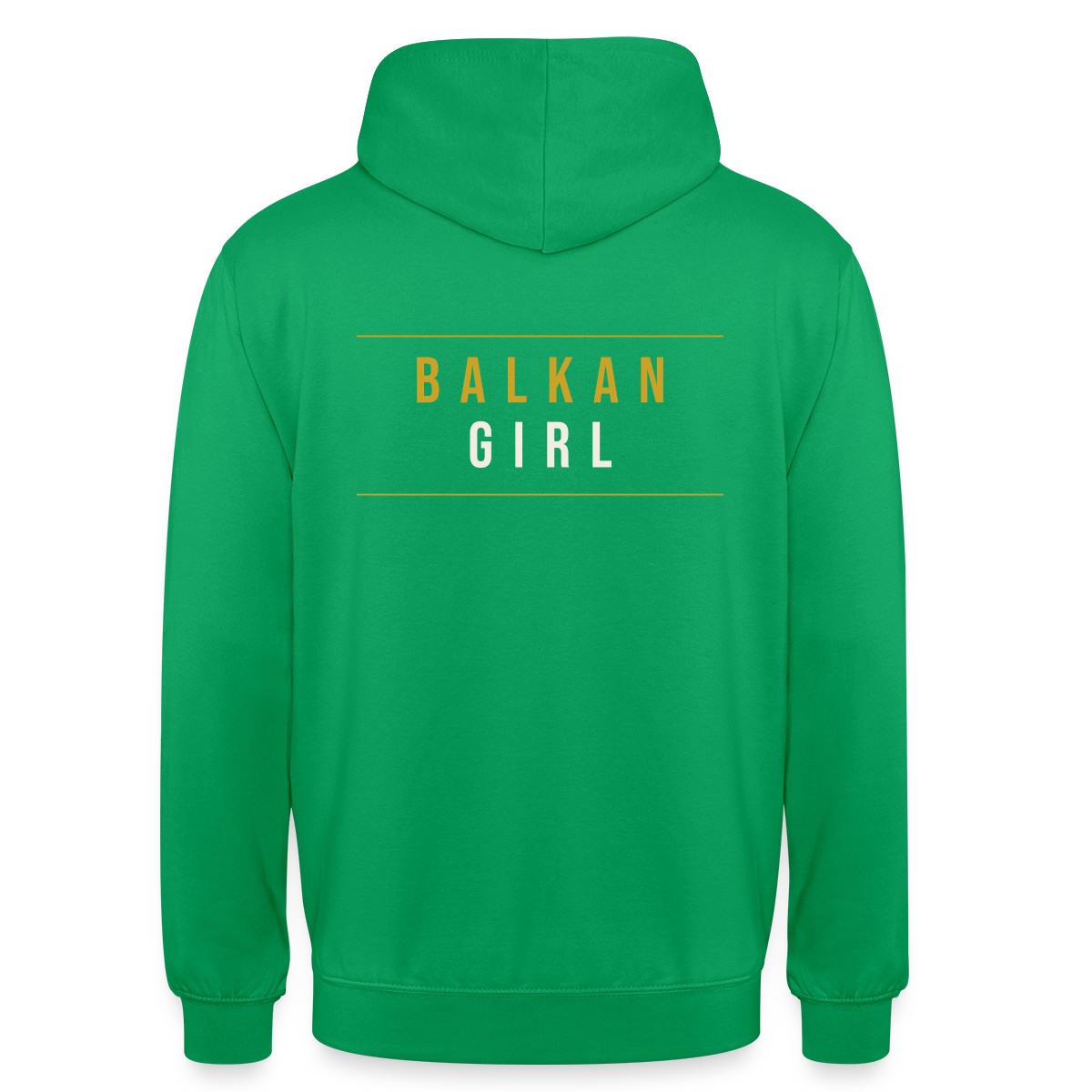 Balkan Girl. Serif-Motiv Motiv-Hoodie unisex, Farbe Kelly Green