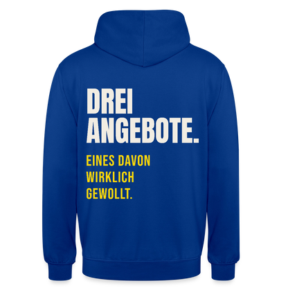 "Drei Angebote. Eines davon wirklich gewollt." Motiv-Hoodie unisex, Farbe Royalblau