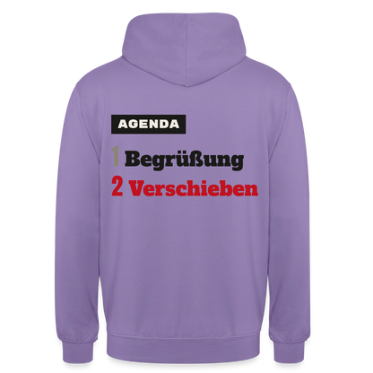 Agenda: 1 Begrüßung, 2 Verschieben Motiv-Hoodie unisex, Farbe Lavendel