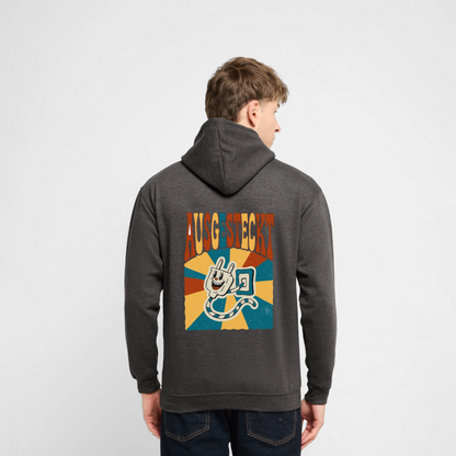 "Ausgesteckt. Midcentury-Motiv" Motiv-Hoodie unisex, Farbe Anthrazit, Model