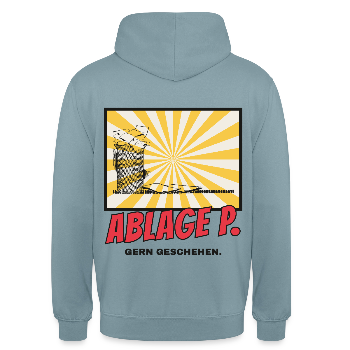 "Ablage P. Gern geschehen. Comic-Motiv" Motiv-Hoodie unisex, Farbe Nebelblau