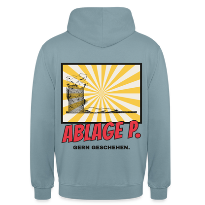 "Ablage P. Gern geschehen. Comic-Motiv" Motiv-Hoodie unisex, Farbe Nebelblau