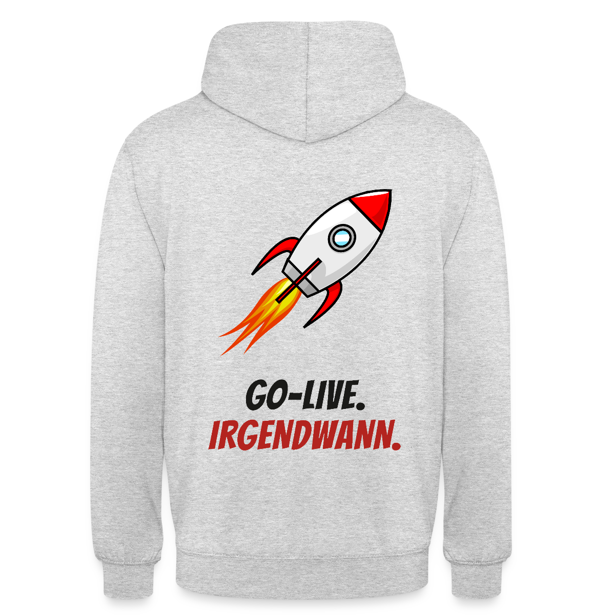 Go-Live. Irgendwann. Motiv-Hoodie unisex, Farbe Hellgrau meliert