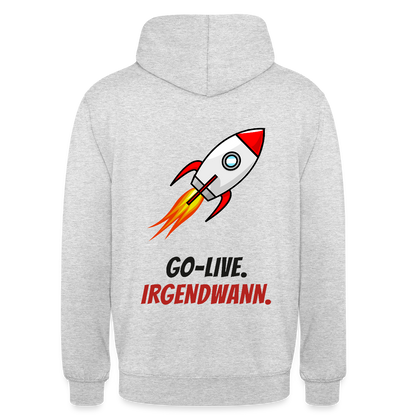 Go-Live. Irgendwann. Motiv-Hoodie unisex, Farbe Hellgrau meliert