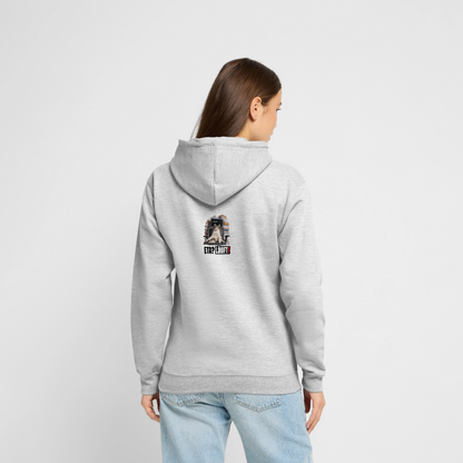 ETA? Läuft! Bürokatzen-Motiv Motiv-Hoodie unisex, Farbe Hellgrau meliert, Model