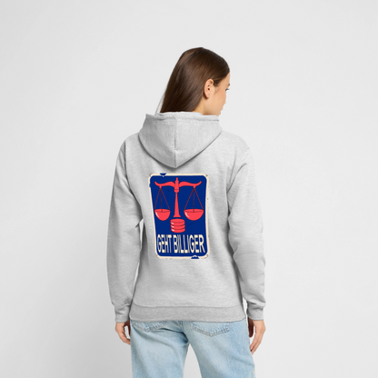 "Geht billiger. Emailschild-Motiv" Motiv-Hoodie unisex, Farbe Hellgrau meliert