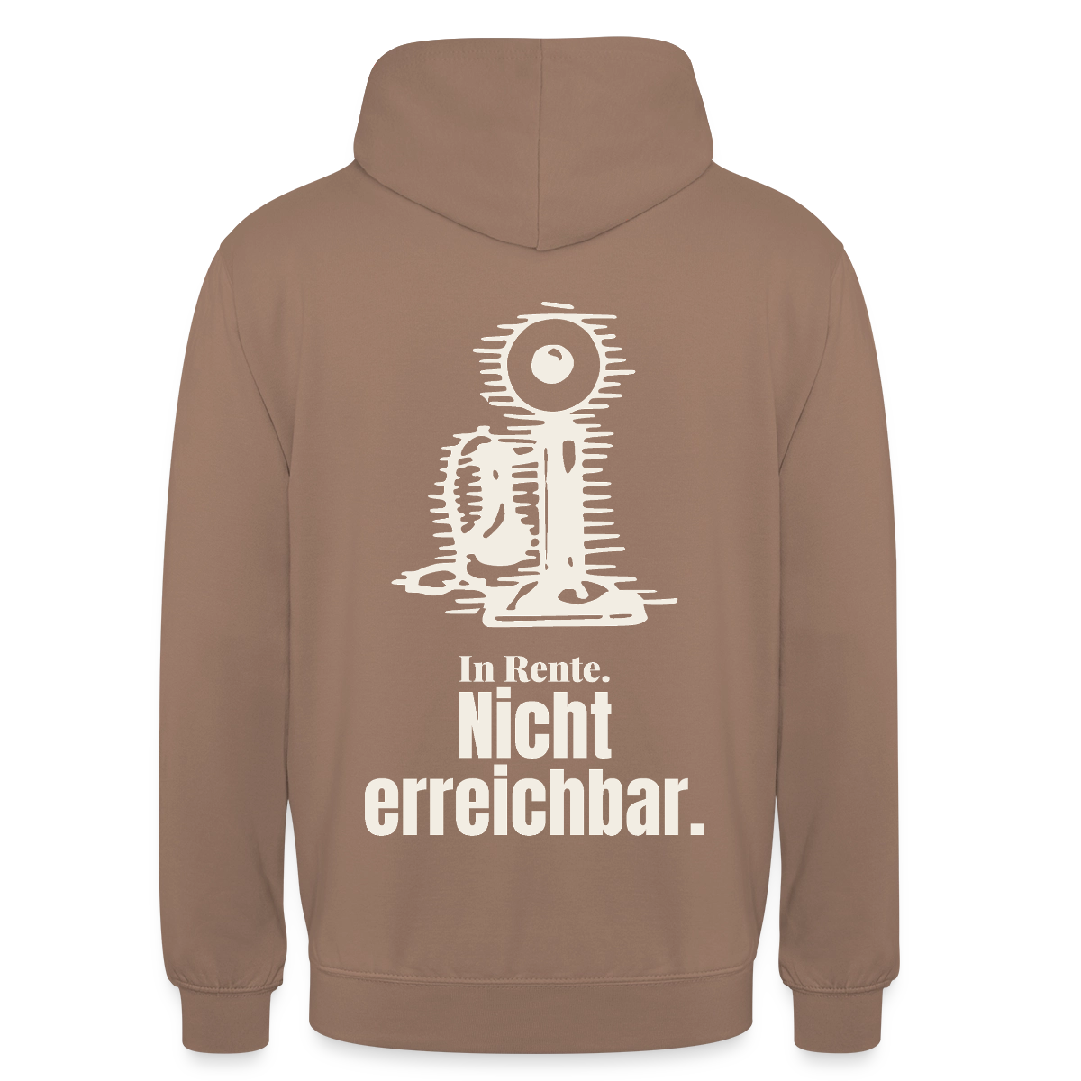 "In Rente. Nicht erreichbar. Strichzeichnung" Motiv-Hoodie unisex, Farbe Mokka