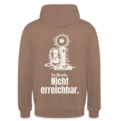 "In Rente. Nicht erreichbar. Strichzeichnung" Motiv-Hoodie unisex, Farbe Mokka