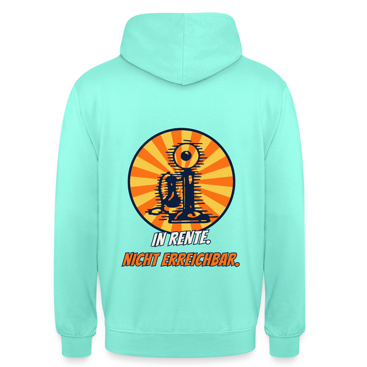 "In Rente. Nicht erreichbar. Comic-Motiv" Motiv-Hoodie unisex, Farbe Mint