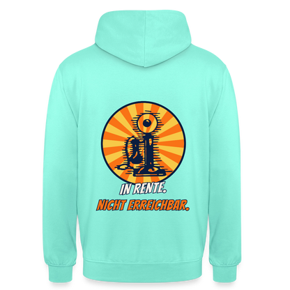 "In Rente. Nicht erreichbar. Comic-Motiv" Motiv-Hoodie unisex, Farbe Mint
