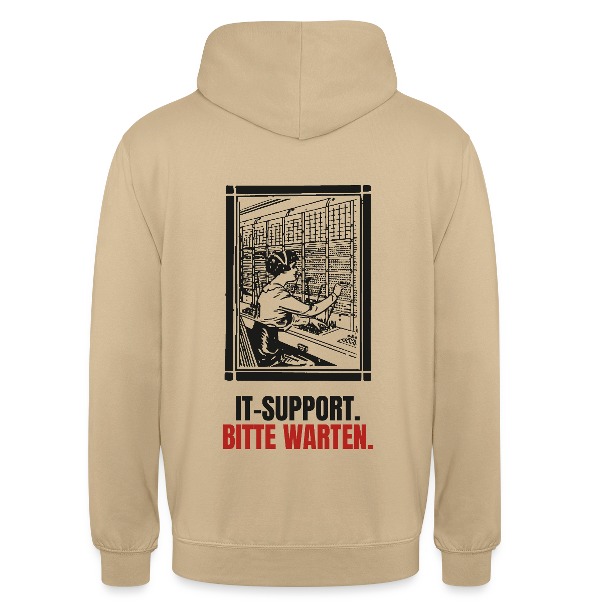 IT-Support. Bitte warten. Motiv-Hoodie unisex, Farbe Beige